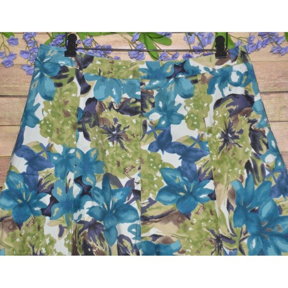 Vintage George Ladies Blue Green Floral A-Line Knee Length Skirt Size 12 Casual - Picture 3 of 8